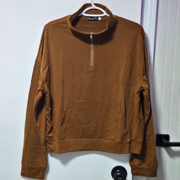 Scacto Brown Long Sleeve Quarter Zip Hoodie - Brand New with Tags Large - Picture 2 of 3
